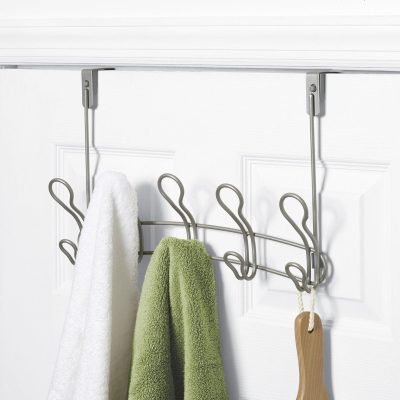 Bath | 5 Hook Satin Nickle Over The Door Rack Bath Bath