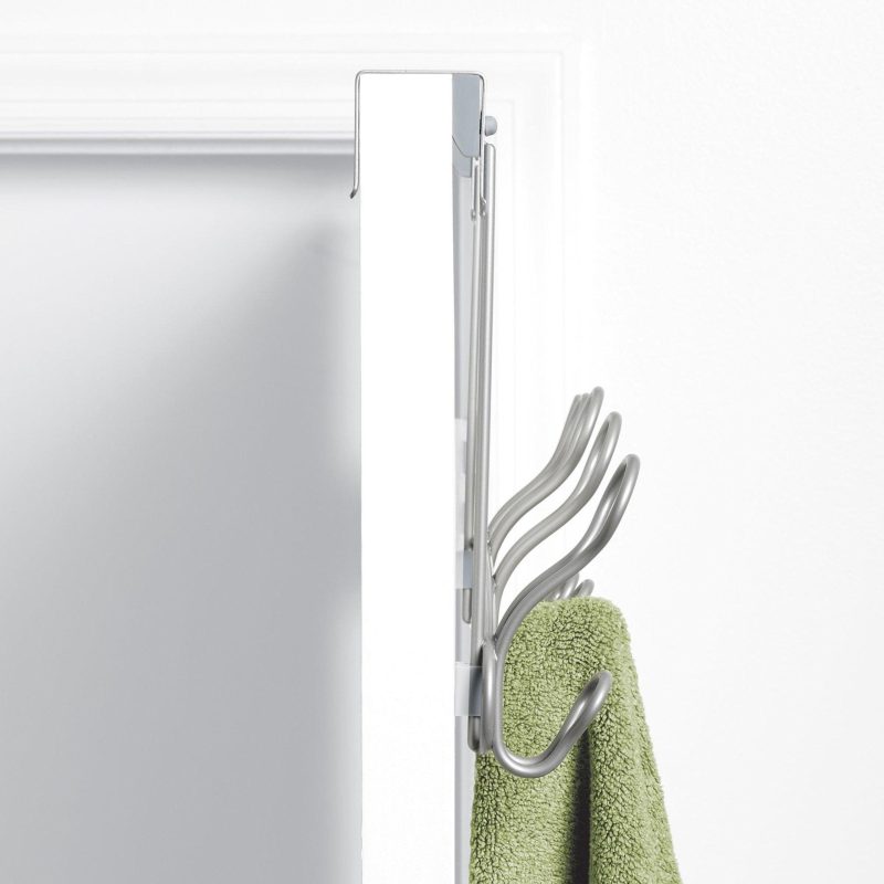 Bath | 5 Hook Satin Nickle Over The Door Rack Bath Bath