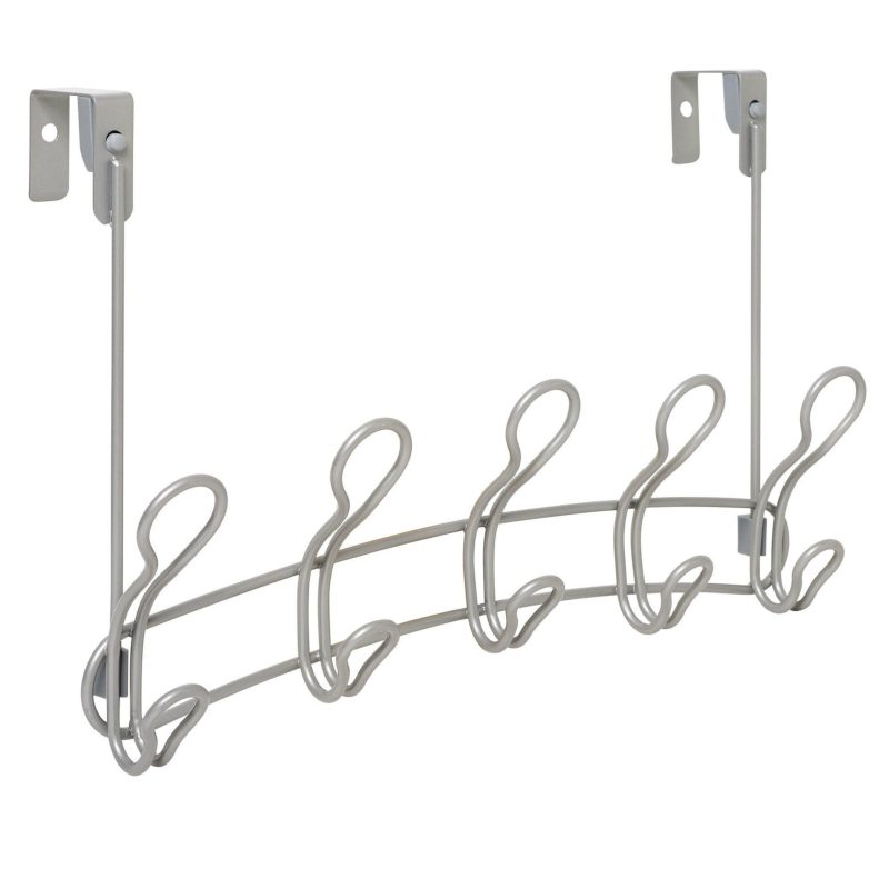 Bath | 5 Hook Satin Nickle Over The Door Rack Bath Bath