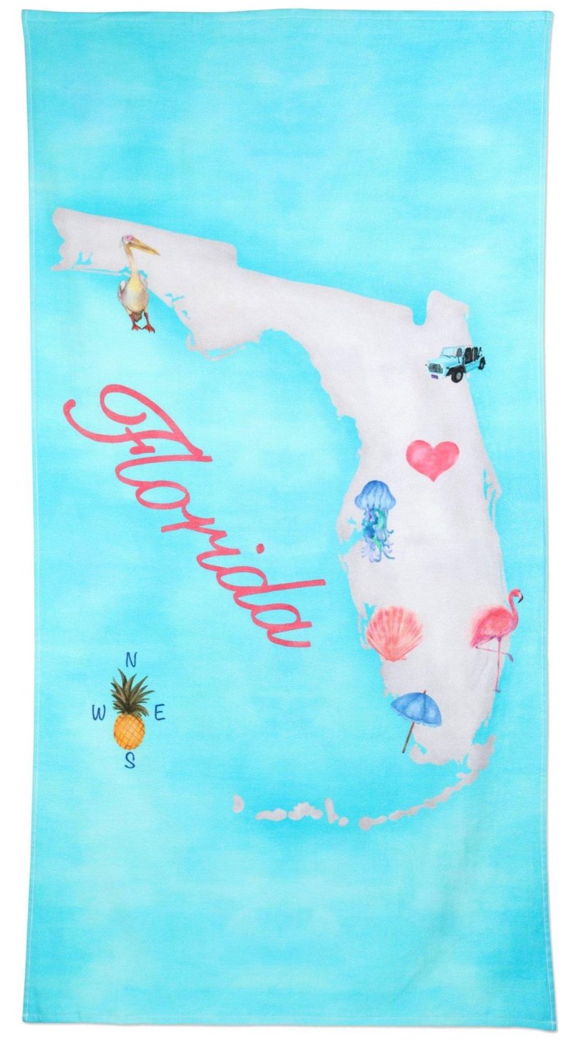 Beach & Pool | 30X60 Florida Map Print Beach Towel Beach & Pool Beach & Pool