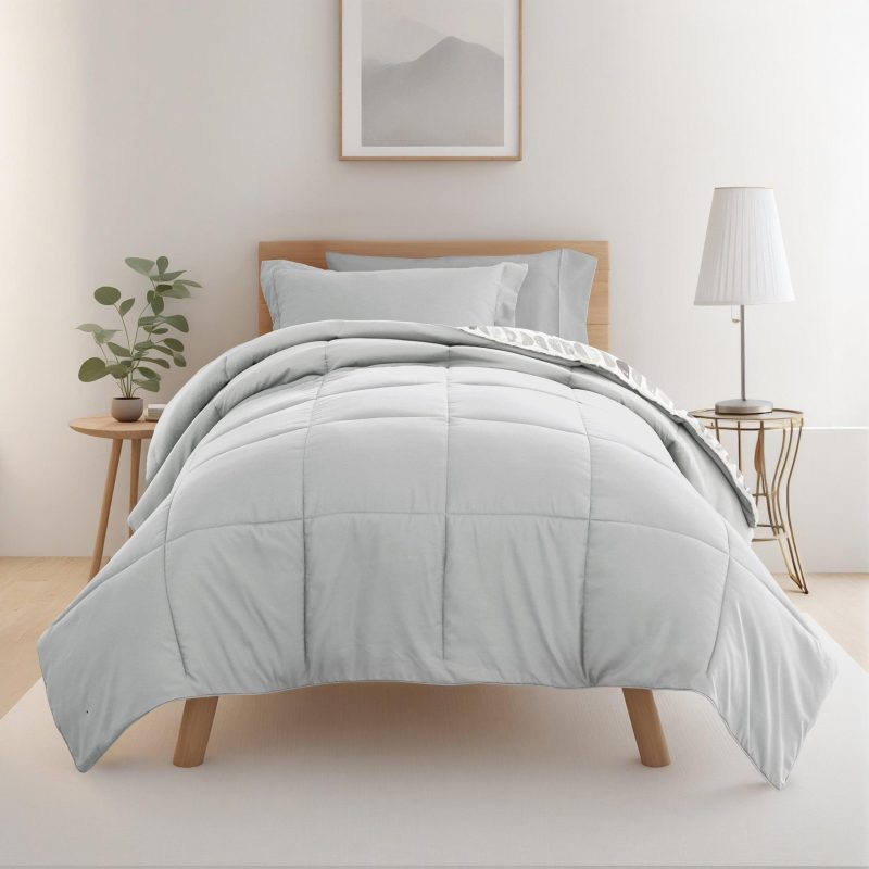 Bedding | 8 Piece Light Gray Patterned Comforter Dorm Set Bundle Bedding Bedding