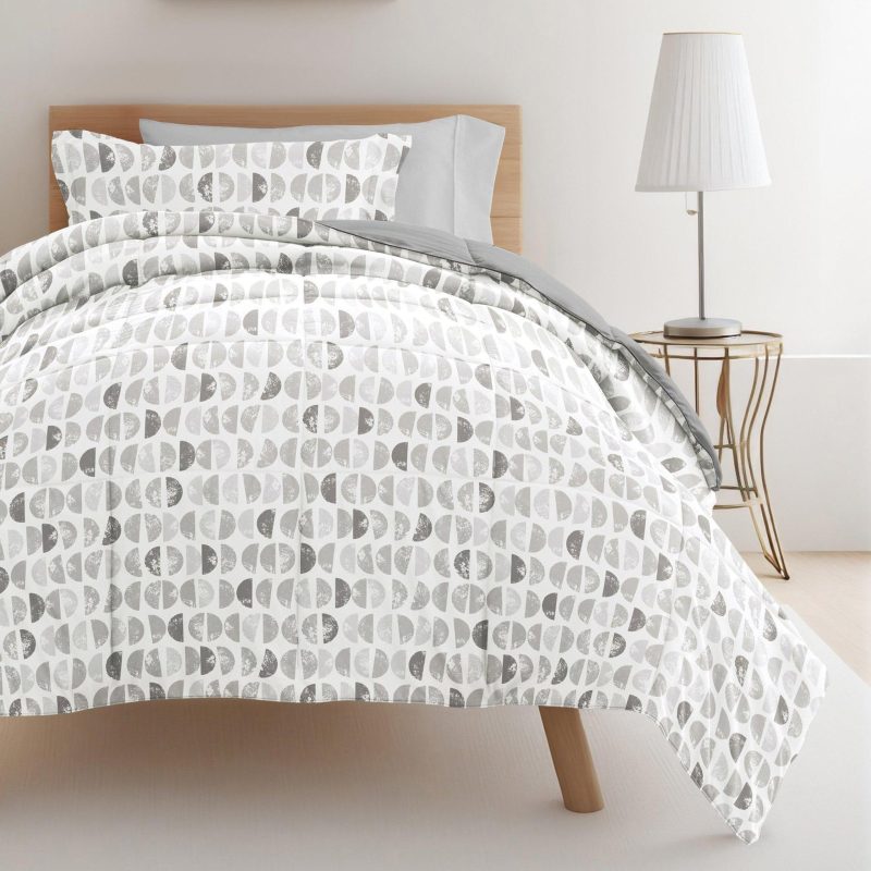 Bedding | 8 Piece Light Gray Patterned Comforter Dorm Set Bundle Bedding Bedding