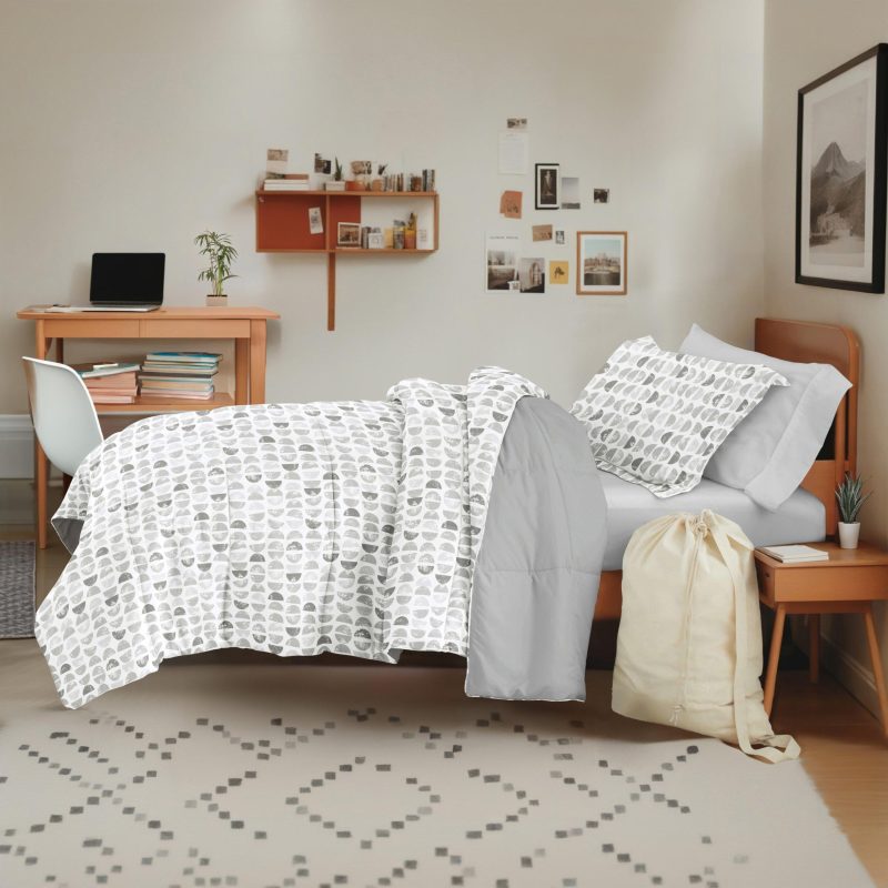 Bedding | 8 Piece Light Gray Patterned Comforter Dorm Set Bundle Bedding Bedding