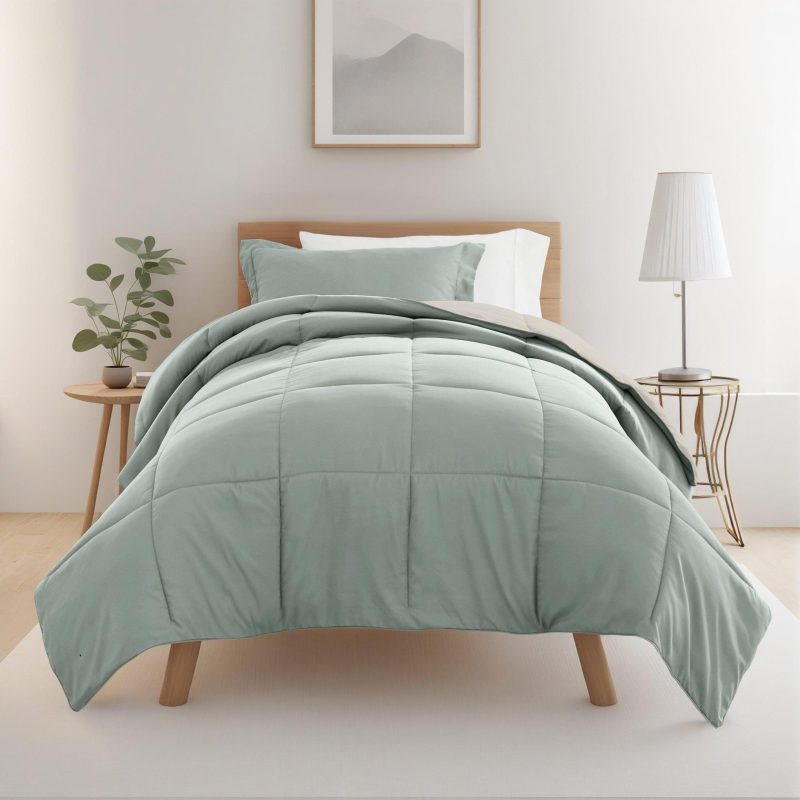 Bedding | 8 Piece Solid Comforter Dorm Set Bundle Bedding Aqua/Light Gray