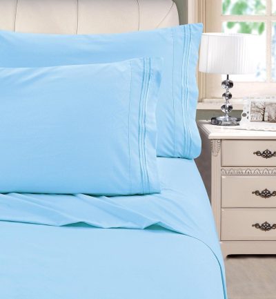 Bedding | Embroidered Microfiber Sheet Set Bedding AQUA