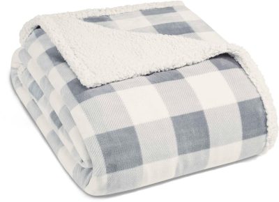 Bedding | Grey Mountain Plaid Sherpa Blanket Bedding Bedding