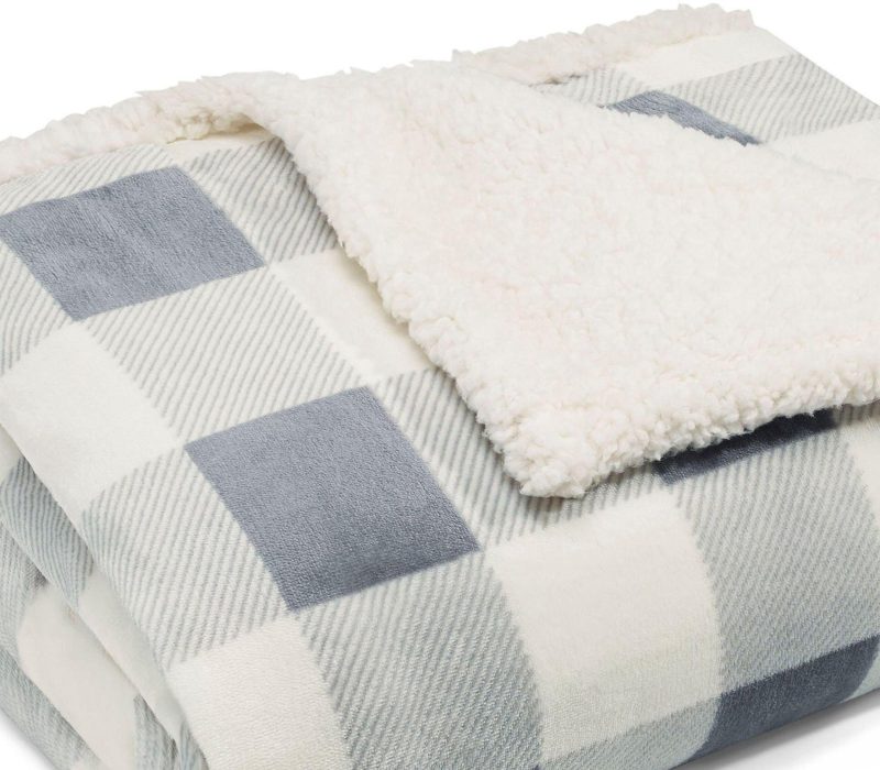 Bedding | Mountain Plaid Sherpa Throw Blanket Bedding Bedding