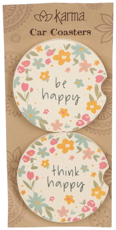 Electronics, Gadgets & Gifts | 2-Pc. Floral Be Happy Car Coaster Set Electronics, Gadgets & Gifts Electronics, Gadgets & Gifts