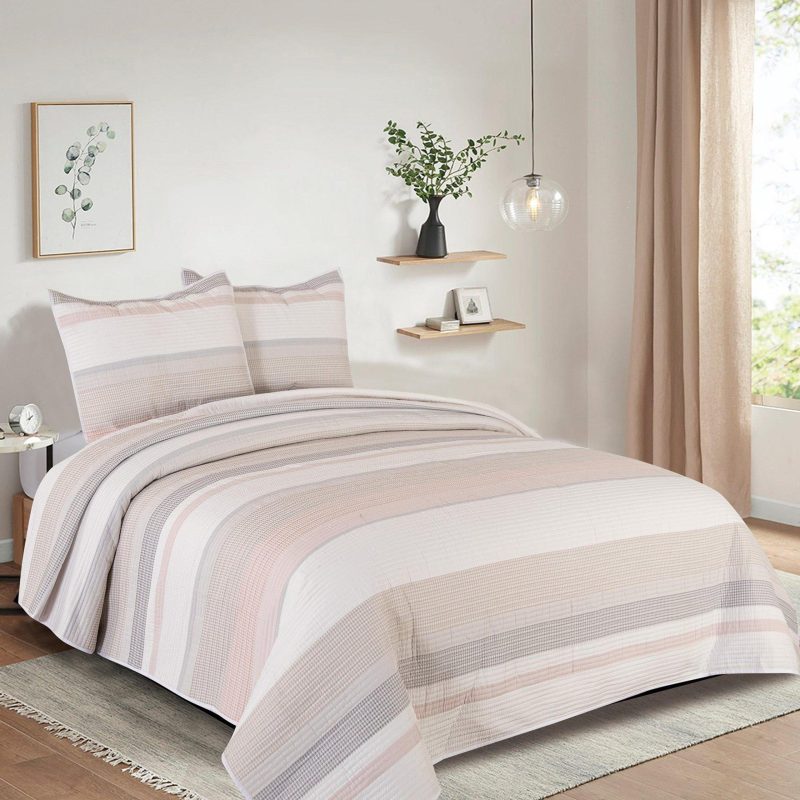 Featured Brands | Wade Waffle Yarn Dyed Stripe Quilt Set Featured Brands BLUSH