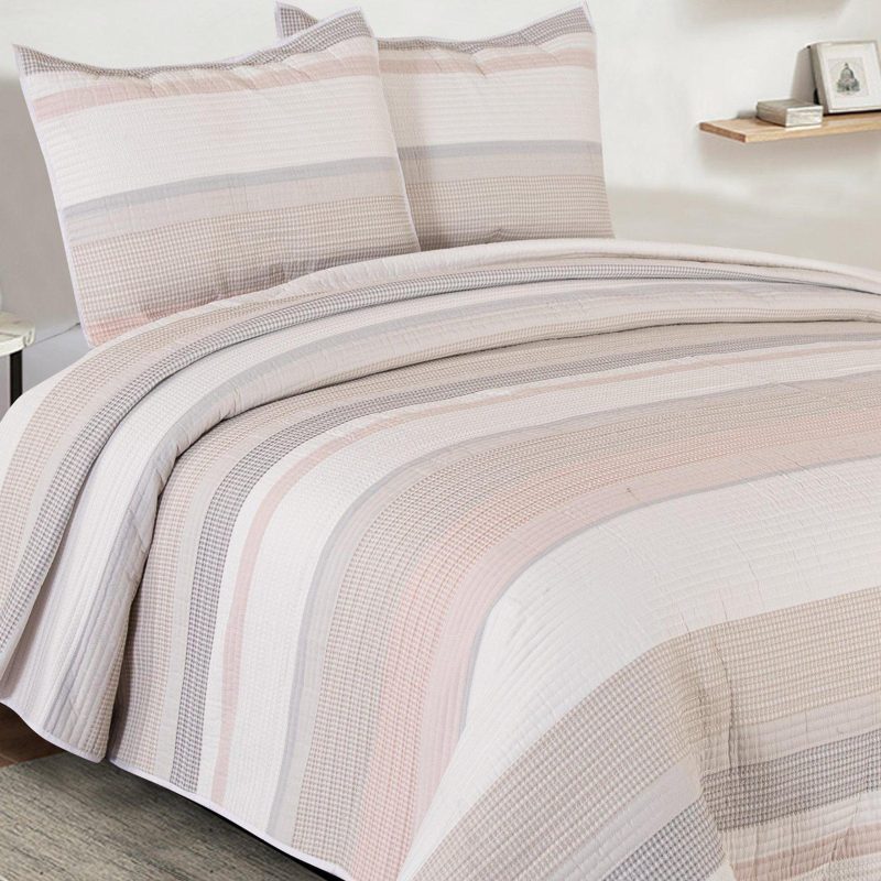 Featured Brands | Wade Waffle Yarn Dyed Stripe Quilt Set Featured Brands BLUSH