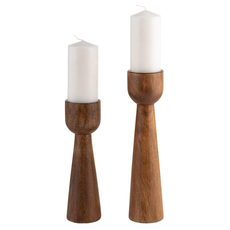 Home Décor | 12" Wood Candle Holder Decor Home Décor BROWN