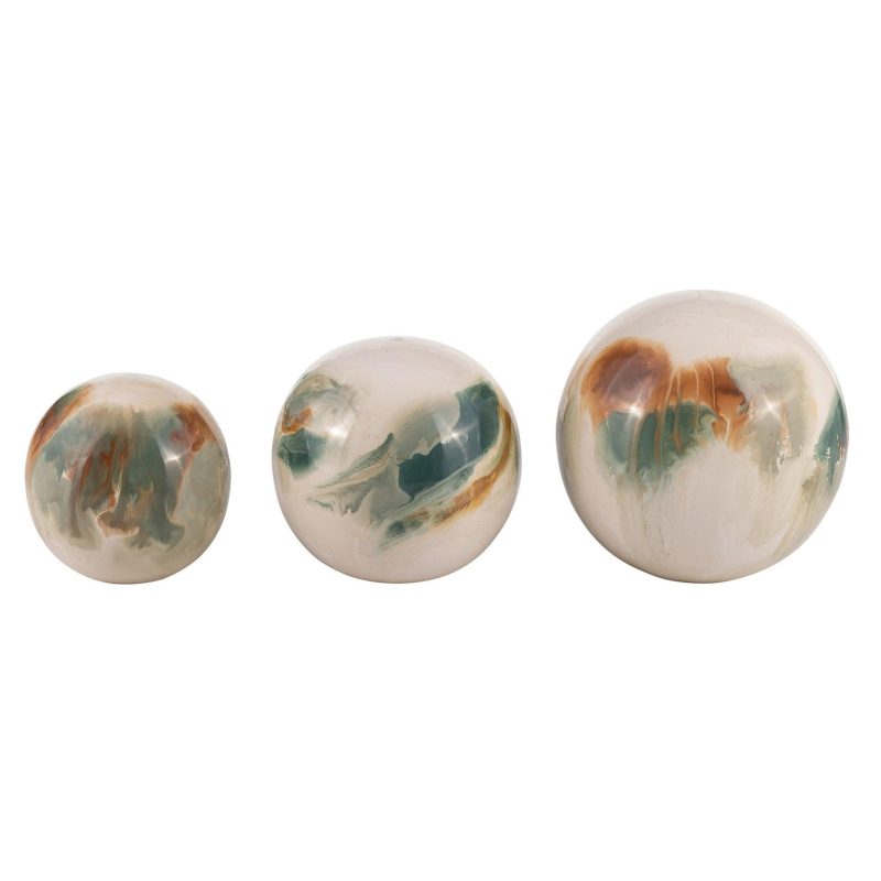 Home Décor | 3 Pc Abstract Painted Orb Decor BEIGE/GREEN