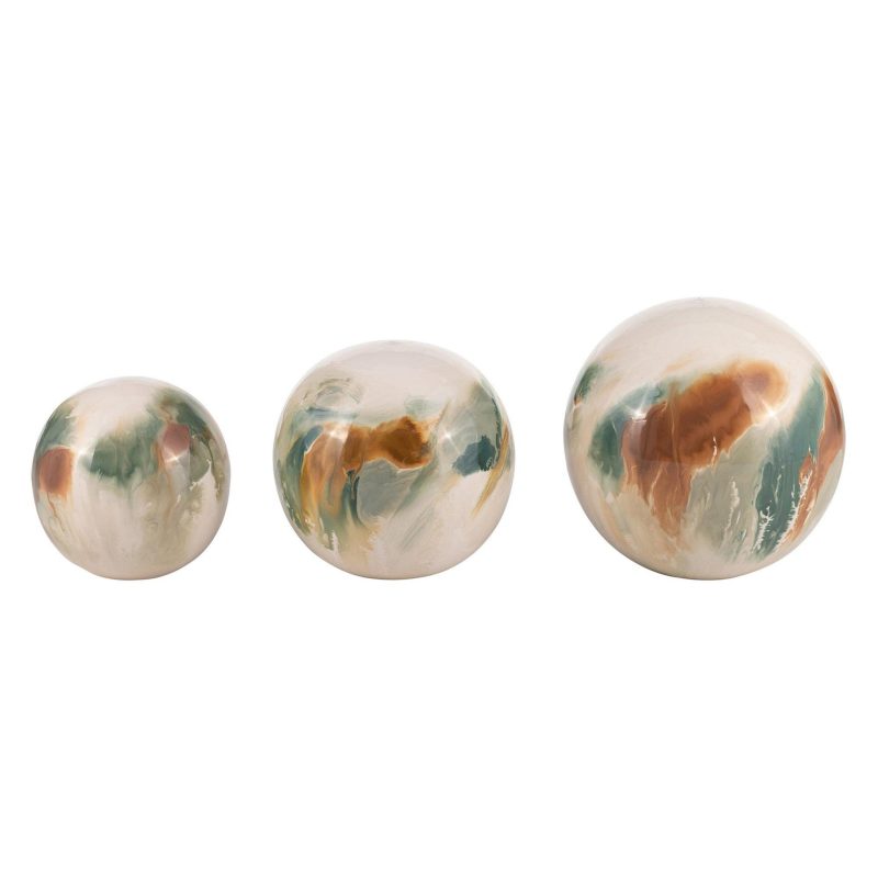 Home Décor | 3 Pc Abstract Painted Orb Decor BEIGE/GREEN