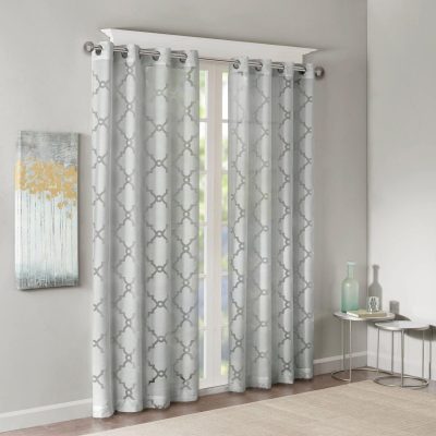 Home Décor | Eden Fretwork Burnout Sheer Window Panel Home Décor GREY