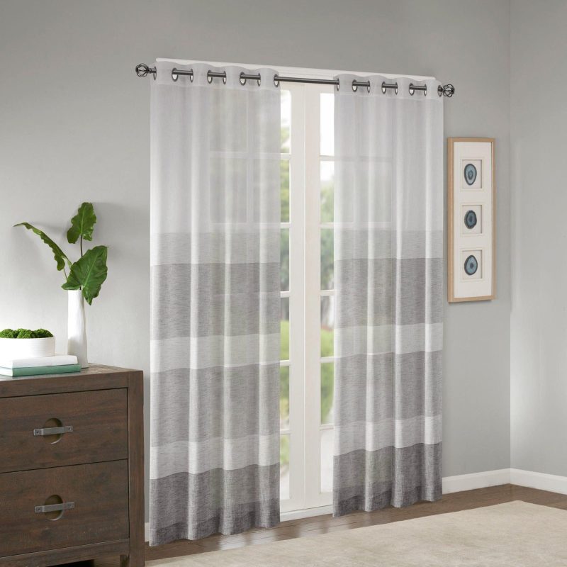 Home Décor | Hayden Faux Linen Striped Sheer Window Panel Home Décor GREY