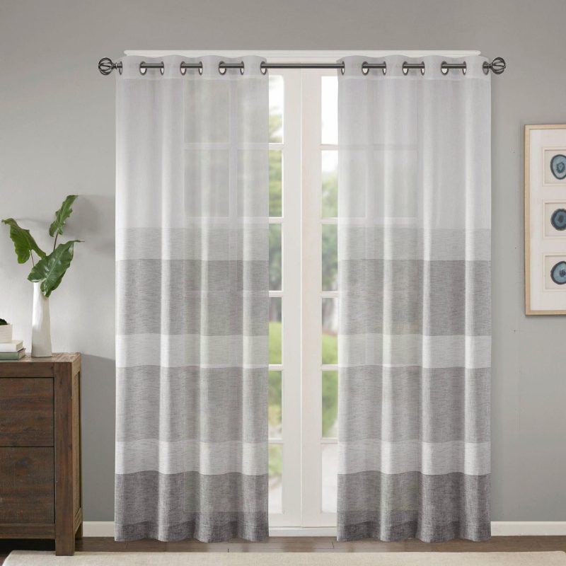 Home Décor | Hayden Faux Linen Striped Sheer Window Panel Home Décor GREY