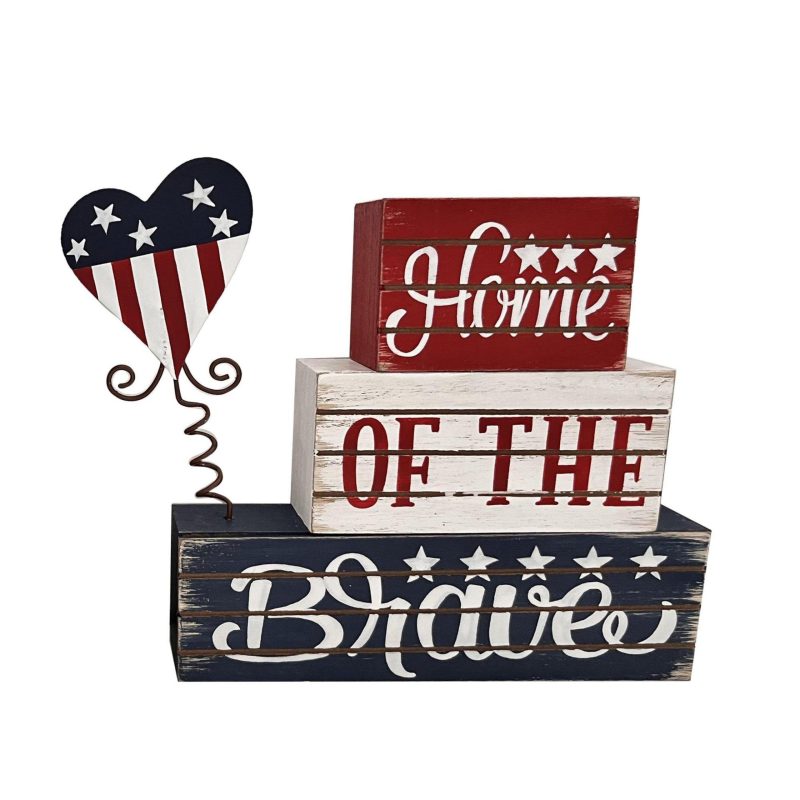 Home Décor | Home Of The Brave Wood Block Decor Home Décor Home Décor