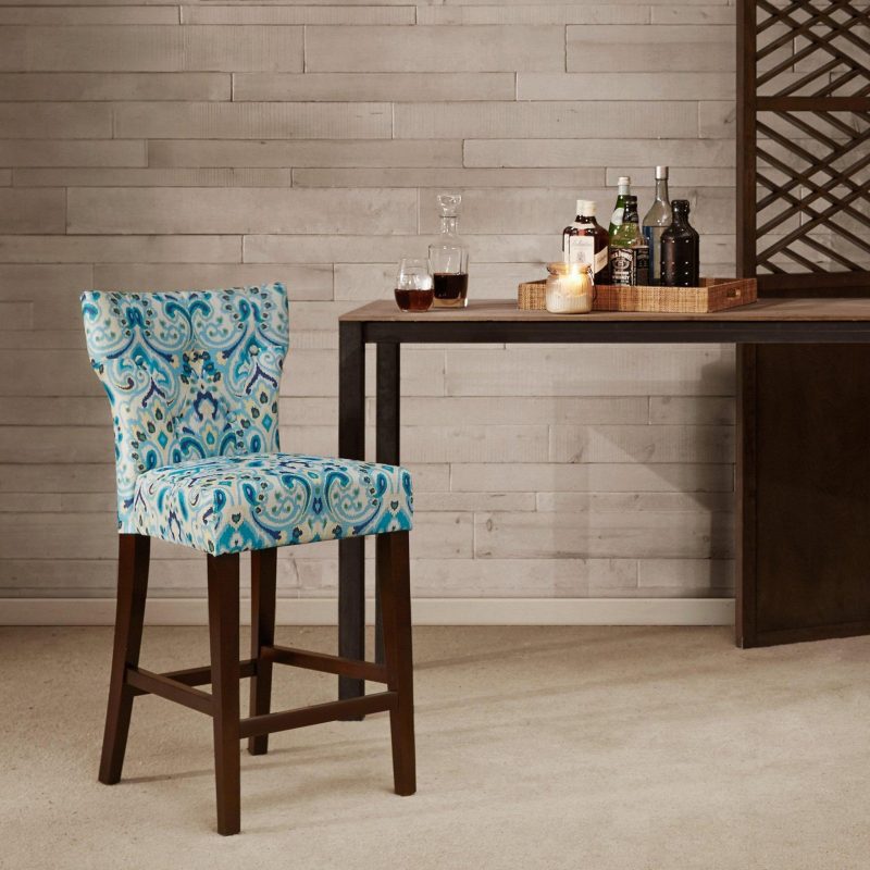 Home Décor | Saffron Damask Cushioned Bar Stool – 18X21X38 Home Décor BLUE MULTI