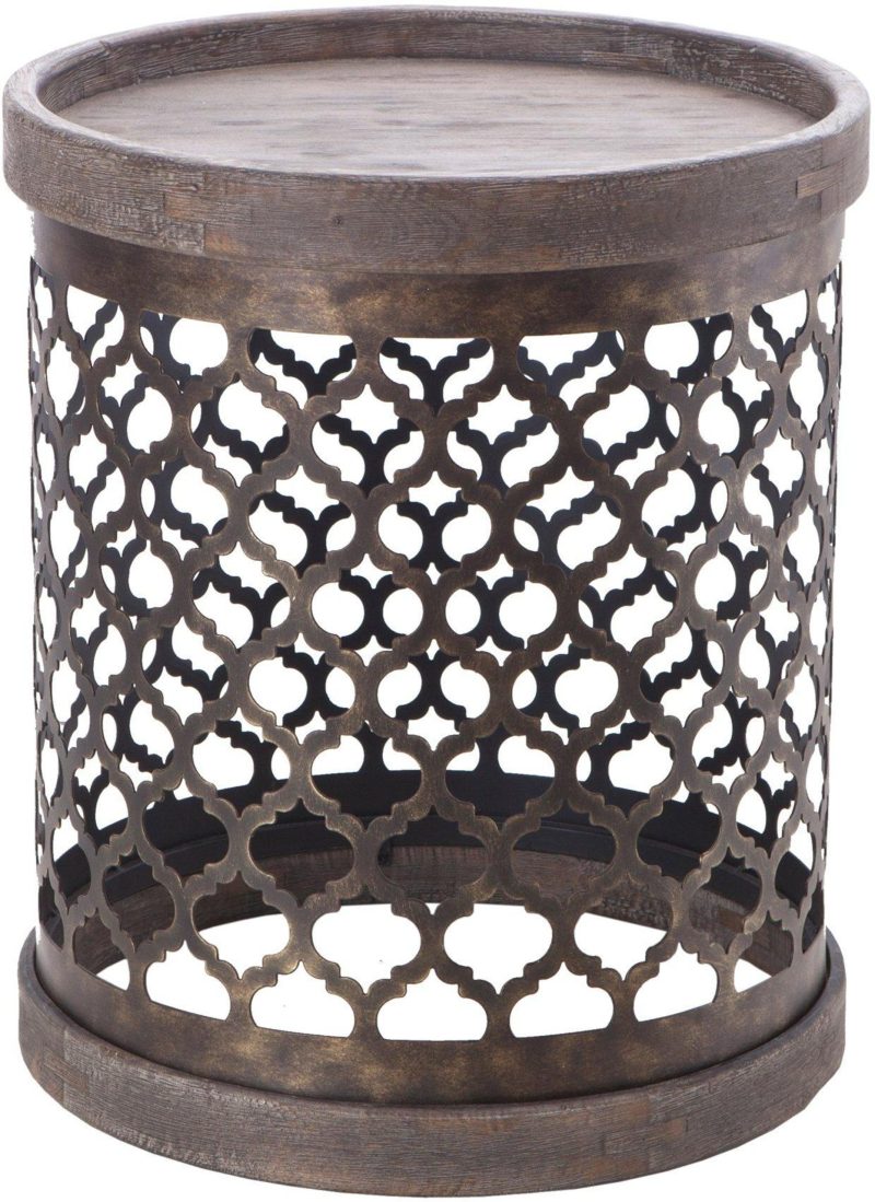 Home Décor | Wells Quatrefoil Metal Drum Accent Table Home Décor GREY