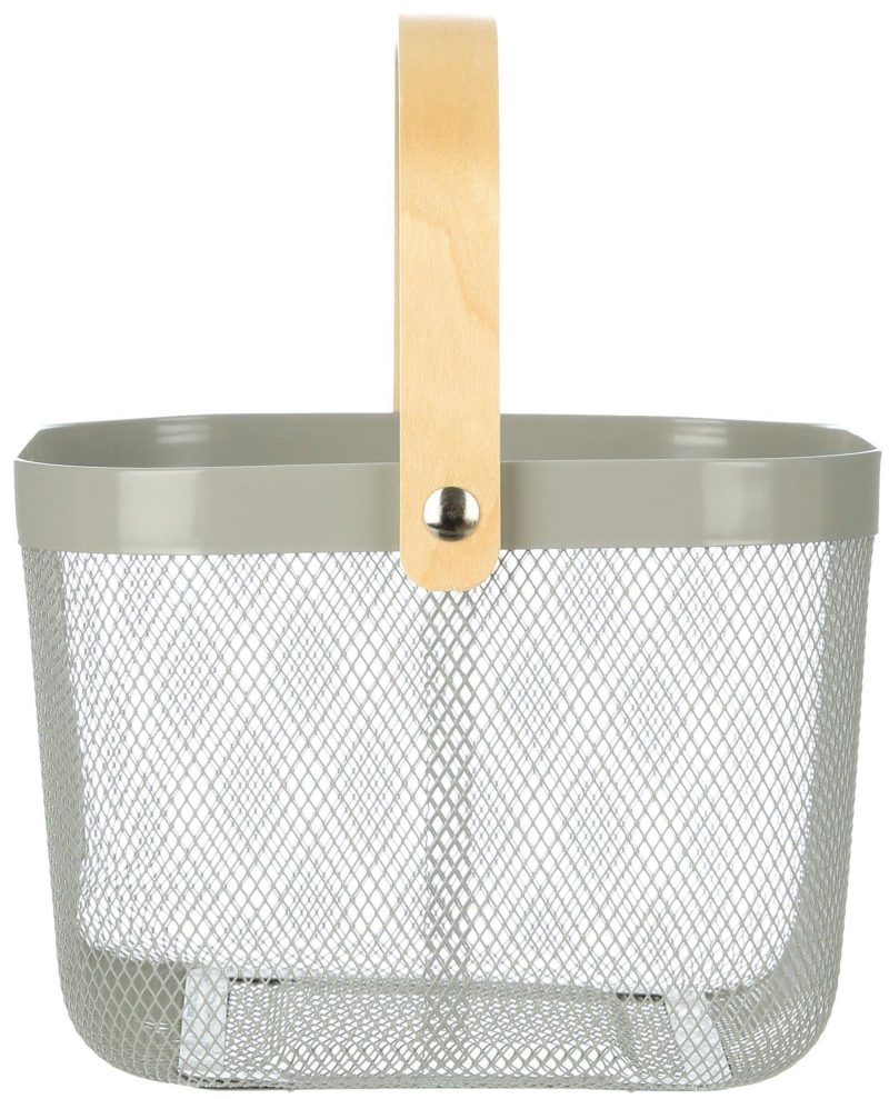 Kitchen & Dining | Grey Oak Studio 9X7 Stackable Basket With Wooden Handles Kitchen & Dining GREY