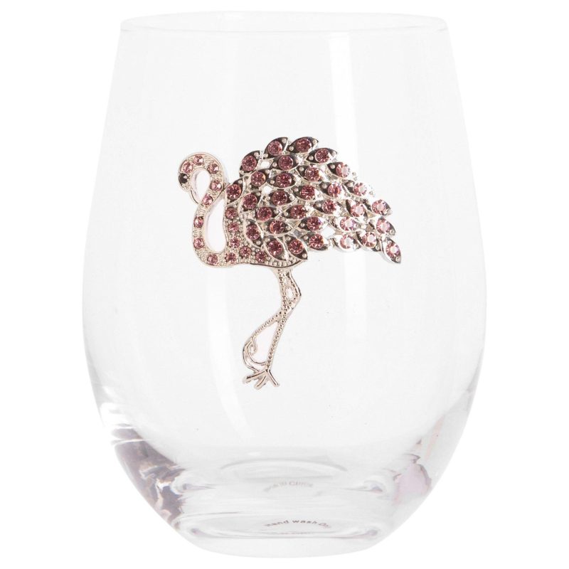 Kitchen & Dining | Stemless Flamingo Wine Glass Kitchen & Dining CLEAR/PINK