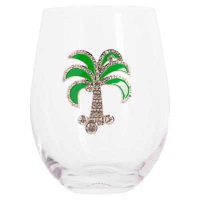 Kitchen & Dining | Stemless Palm Wine Glass Kitchen & Dining CLEAR/GREEN