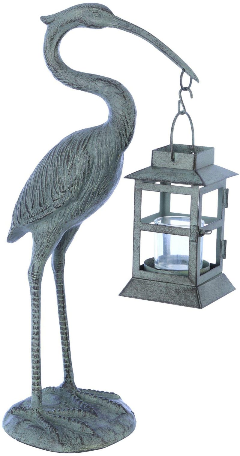 Outdoor Living | Crane With Lantern Garden Statue Outdoor Living GREY