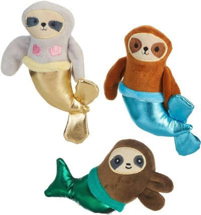 Pet | 3-Pc. Mermaid Sloths Mini Plush Dog Toy Set Pet BROWN/BLUE/GREEN/GOLD