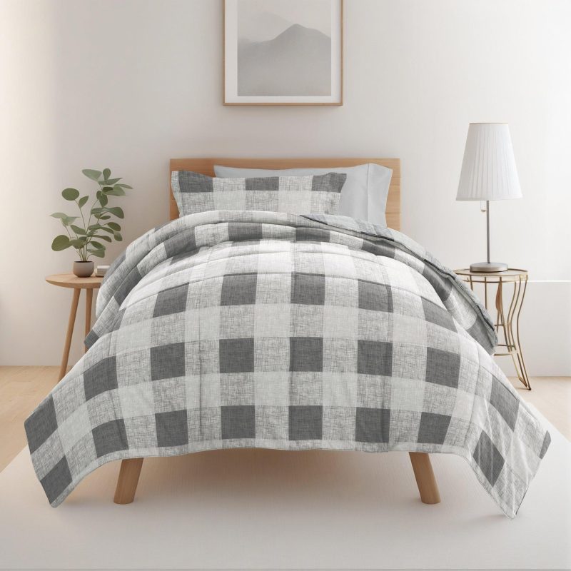 Bedding | 8 Piece Gray Patterned Comforter Dorm Set Bundle Bedding Bedding