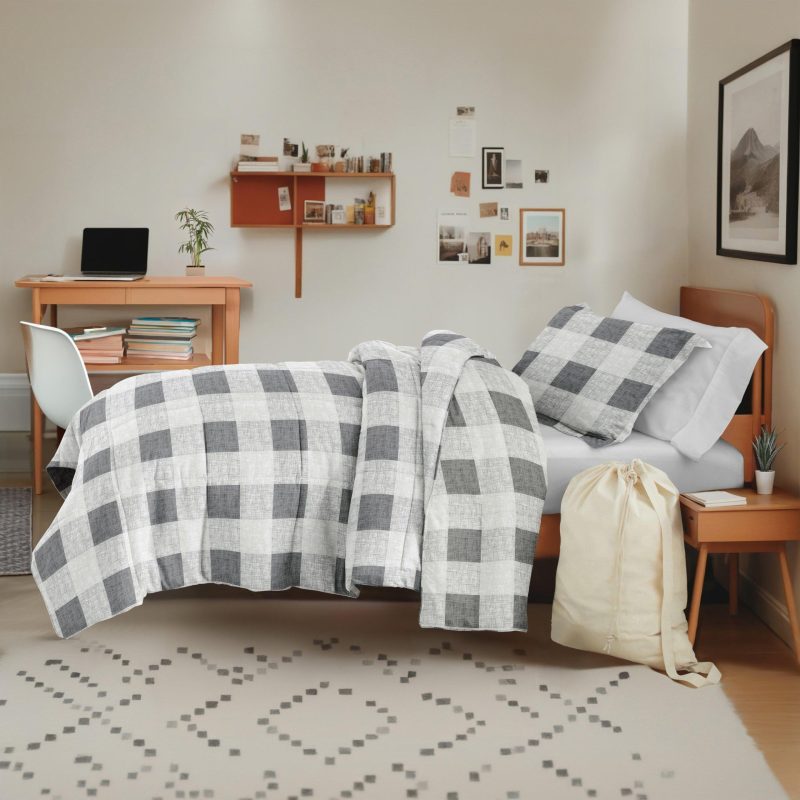 Bedding | 8 Piece Gray Patterned Comforter Dorm Set Bundle Bedding Bedding