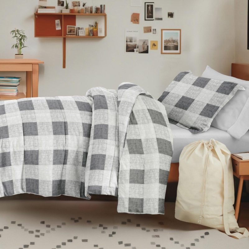 Bedding | 8 Piece Gray Patterned Comforter Dorm Set Bundle Bedding Bedding