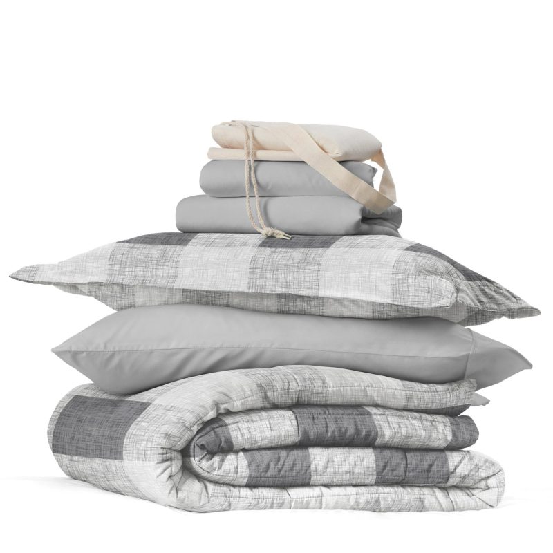 Bedding | 8 Piece Gray Patterned Comforter Dorm Set Bundle Bedding Bedding