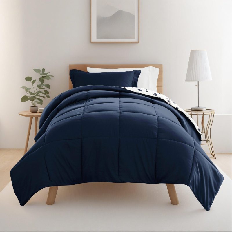 Bedding | 8 Piece Navy Patterned Comforter Dorm Set Bundle Bedding Bedding