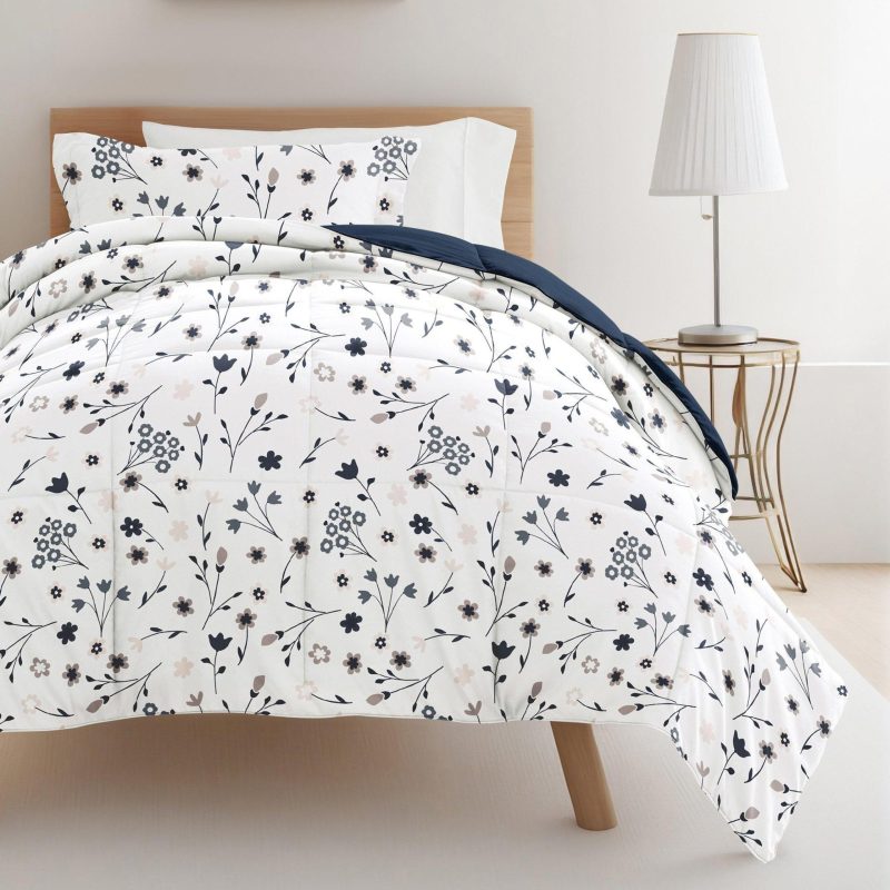 Bedding | 8 Piece Navy Patterned Comforter Dorm Set Bundle Bedding Bedding