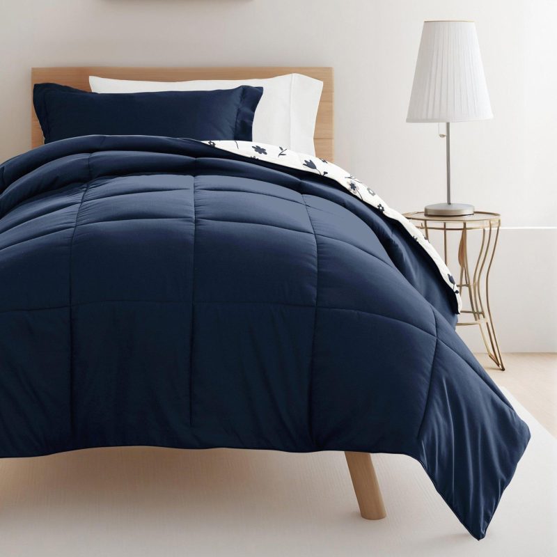 Bedding | 8 Piece Navy Patterned Comforter Dorm Set Bundle Bedding Bedding